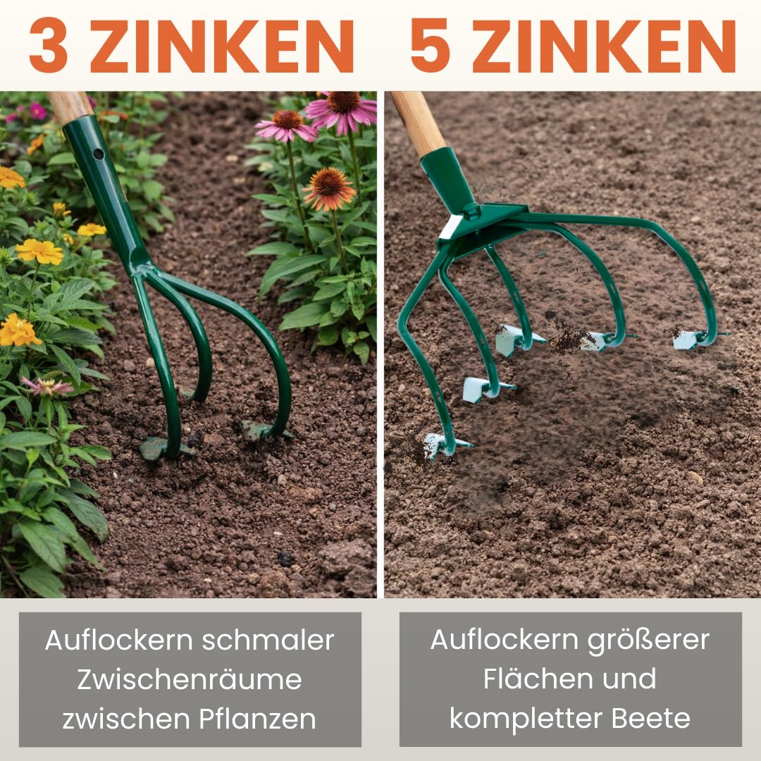 5-Zinken Handgrubber/Gartenhacke/Gartenkralle/Kultivator – Robuste Bodenhacke zur Bodenlockerung & Unkrautentfernung, ohne Stiel, Hergestellt in der EU