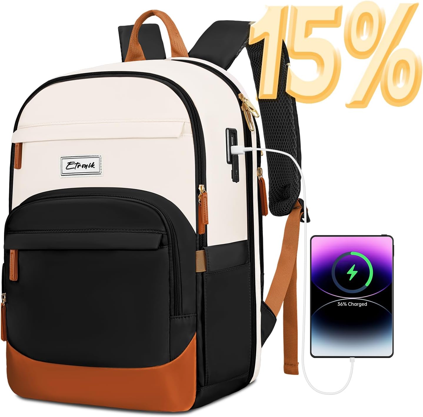 Etronik Black Lunch Backpack Laptop Bag Insulated Compartment Fits 15.6” ETRONIK 15.6 in Laptop Backpack with USB Port | Mercari main image 3