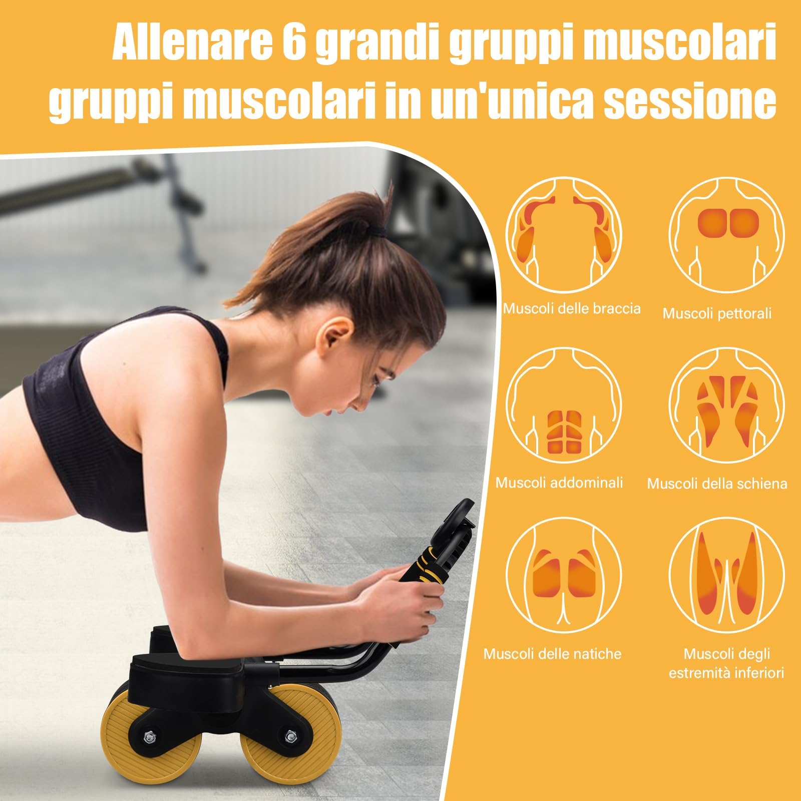 Ruota Addominale, Ab Wheel Roller Workout Equipment con Supporto del Gomito, Ruota Addominali Professionale per Allenamento di Forza Fitness per Casa Attrezzi Palestra Multifunzione