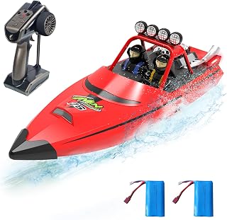 RC Boat for Kids Adults 2.4GHz Remote Control Boats with LED Light for Pool Lakes Water, 20MPH Fast Speed Racing Jet Boat, Boat Toy for Boys Girls, 2 Rechargeable Batteries 40+ Mins, Red
