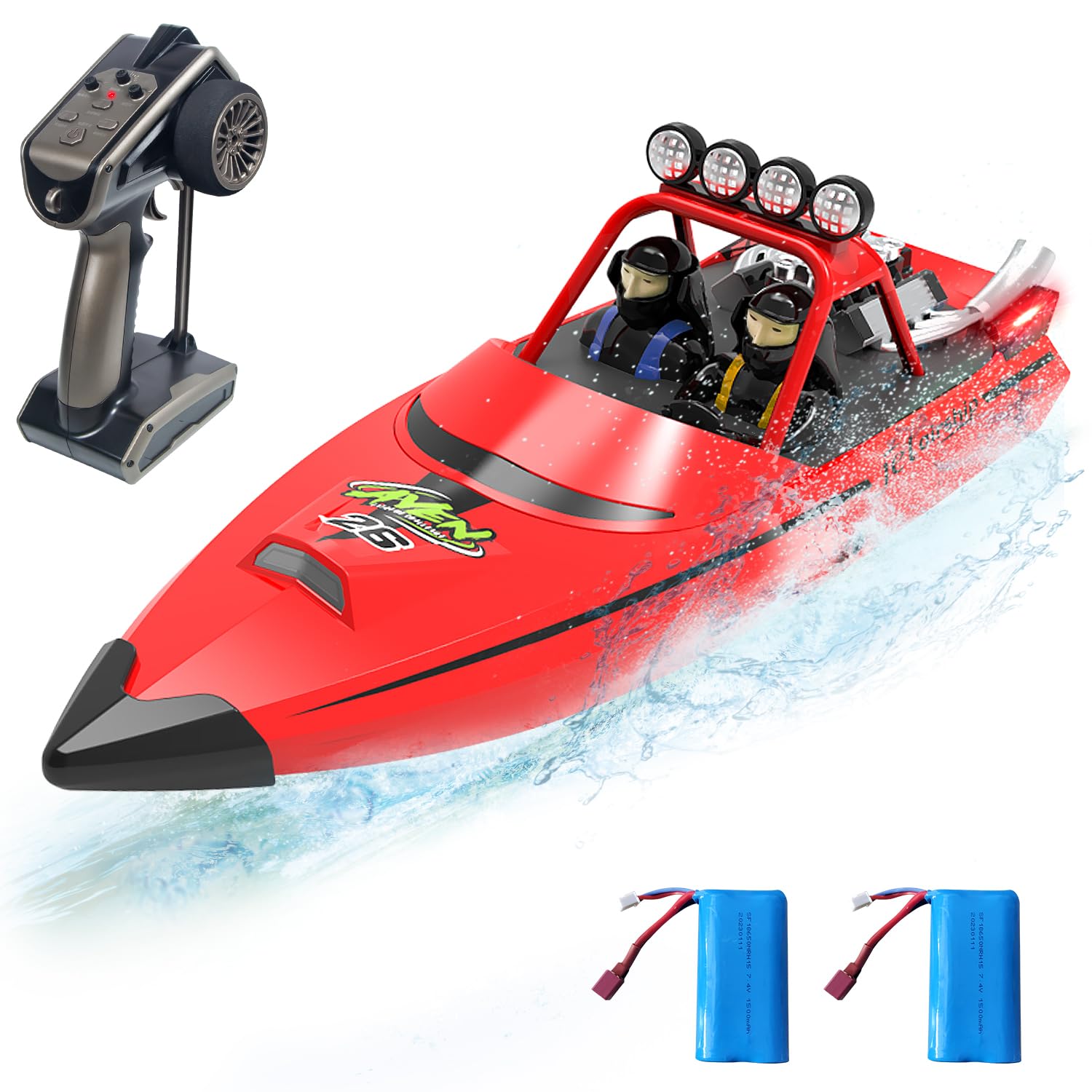 Hitish RC Boat for Kids Adults 2.4GHz Remote Control Boats with LED Light for Pool Lakes Water, 20MPH Fast Speed Racing Jet Boat, Boat Toy for Boys
