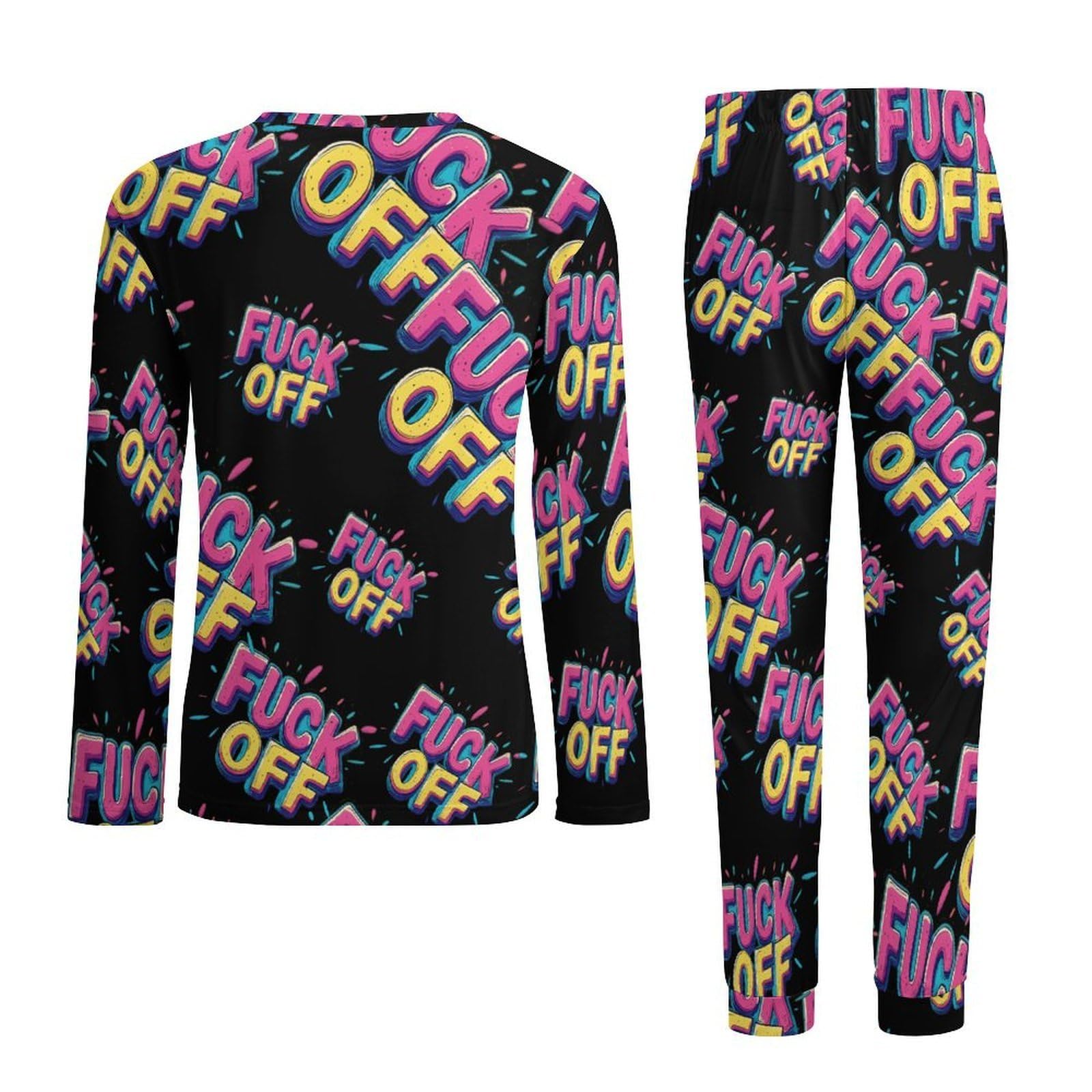 Fck Off - Conjunto de pijama para hombre, cuello redondo, 2 piezas, manga larga, suave, transpirable para todas las estaciones