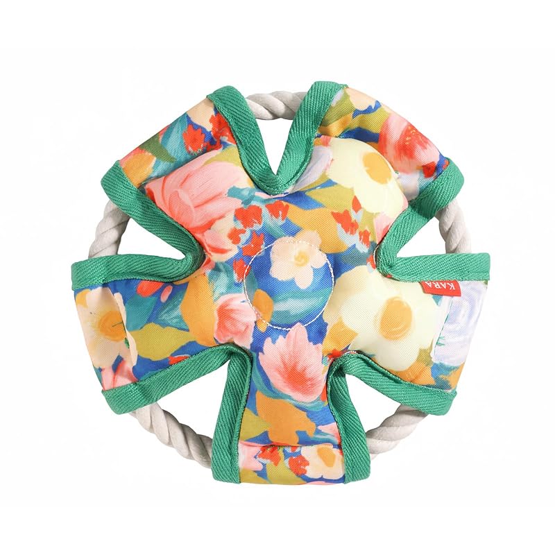 Frisbee para Cães com Corda de Cabo e Apito, Canvas e Poliéster, Estampa Floral, Verde, 19,81 cm