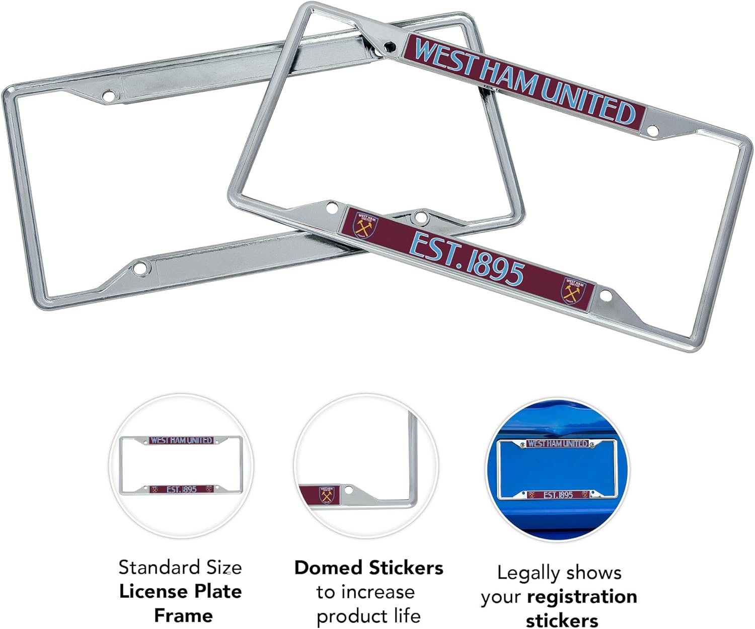 Desert Cactus West Ham United Car Accessories Hammers Football Soccer Metal License Plate Frame and Tag Holder for Front or Rear of Car (Style 2)