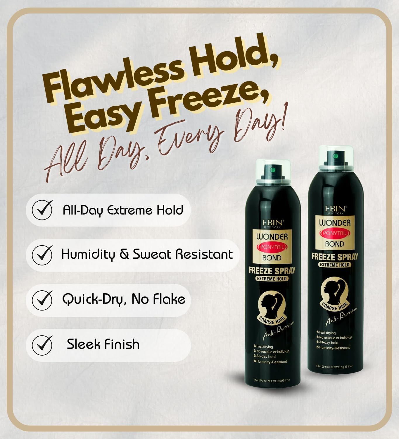 EBIN NEW YORK Wonder Ponytail Bond Freeze Spray Extreme Hold Bundle with Precision Styling Nozzle Long Lasting Hair Spray for Sleek Ponytails & Updos – Humidity Resistant – Gift Set (2 Pack)