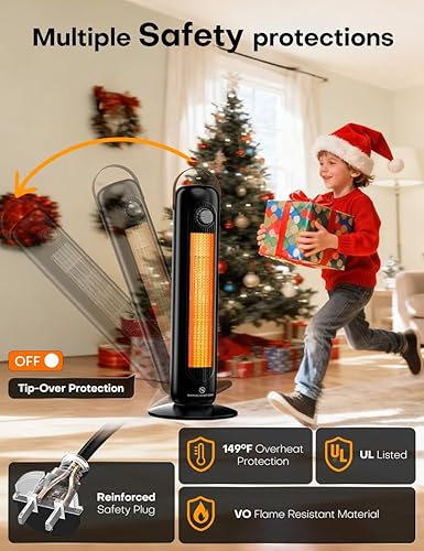 Miniatura 4 de Calentador eléctrico portátil de 25 pulgadas de alto con 4 modos de calor, calentadores de espacio de torre oscilantes de 70 para uso en interiores,