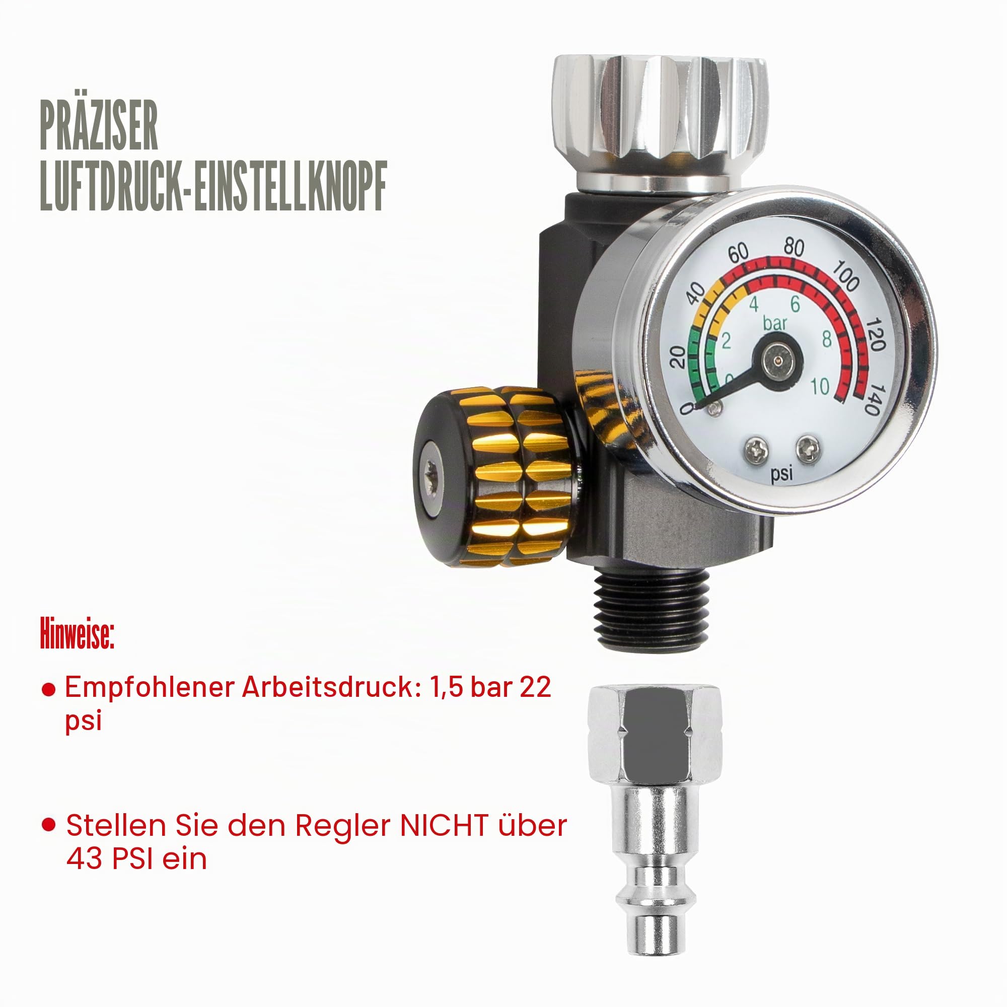 BEETRO HVLP-luchtspuitpistool 600 ml 14,5 CFM 30-43 psi 1,4 mm/1,8 mm mondstukken roestvrij staal