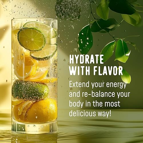 Miniatura 4 de FlavCity Paquetes de electrolitos de limón y lima, 28 paquetes de hidratación, sin azúcar añadida, polvo de hidratación con fruta real y sal marina