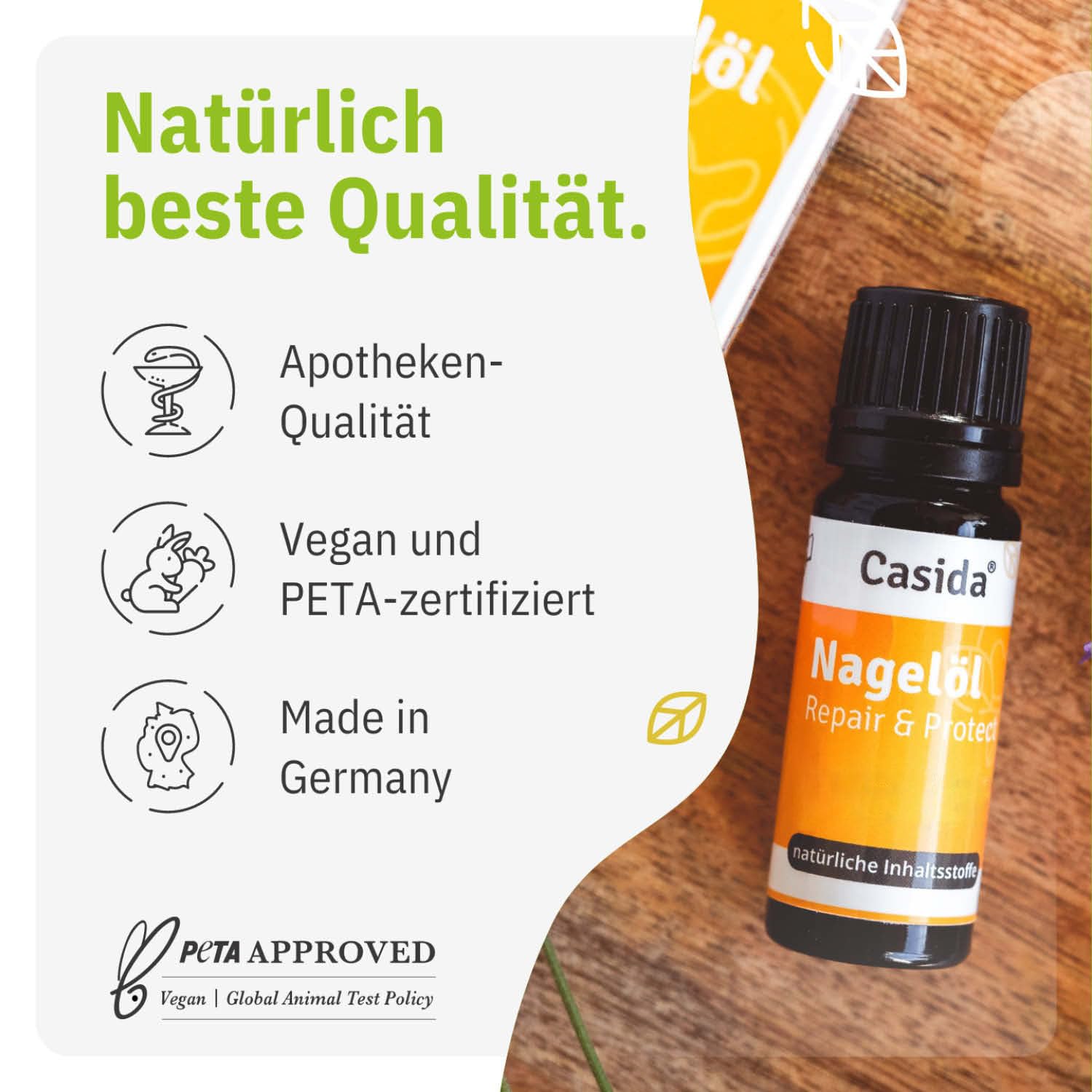 Casida Nagelöl Repair & Protect – Pflegeöl für beanspruchte Nägel – stärkt & regeneriert Finger- & Fußnägel – pflanzlich, ohne chemische Zusätze – mit Teebaumöl & Oregano Öl – Made in Germany- 10ml
