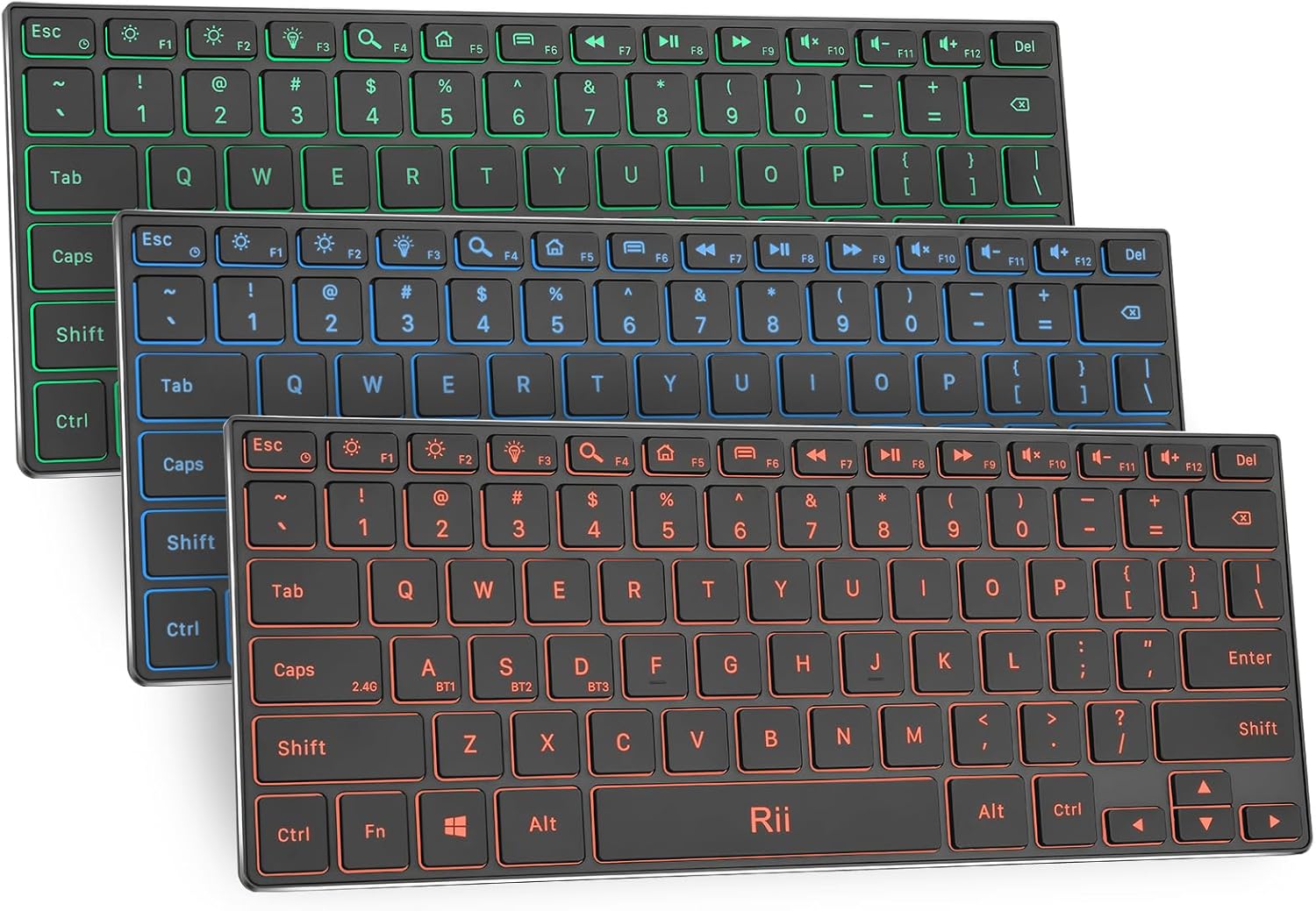 Rii X9 Wireless Bluetooth Keyboard (2.4G+BT5.0) RGB Backlit Rechargeable Aluminum for PC Laptop Tablet Surface Windows