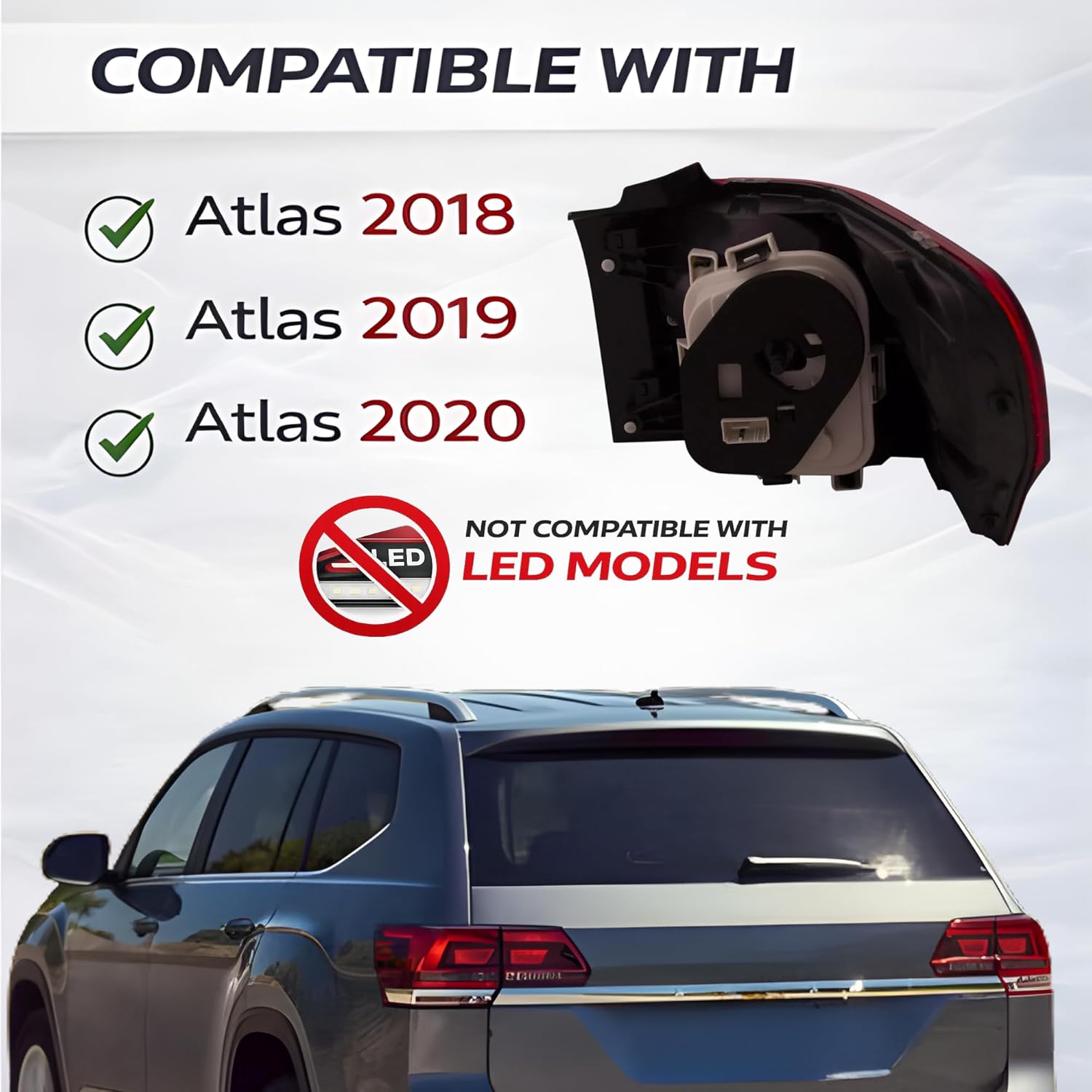 Headlamp Replacement For Volkswagen Atlas 2018 2019 2020, CAPA Certified Halogen Tail Light Assembly with Bulbs, Right Side / Passenger Side, Outer Partslink: VW2805127C / OEM: 3CN 945 096 B - NOT LED