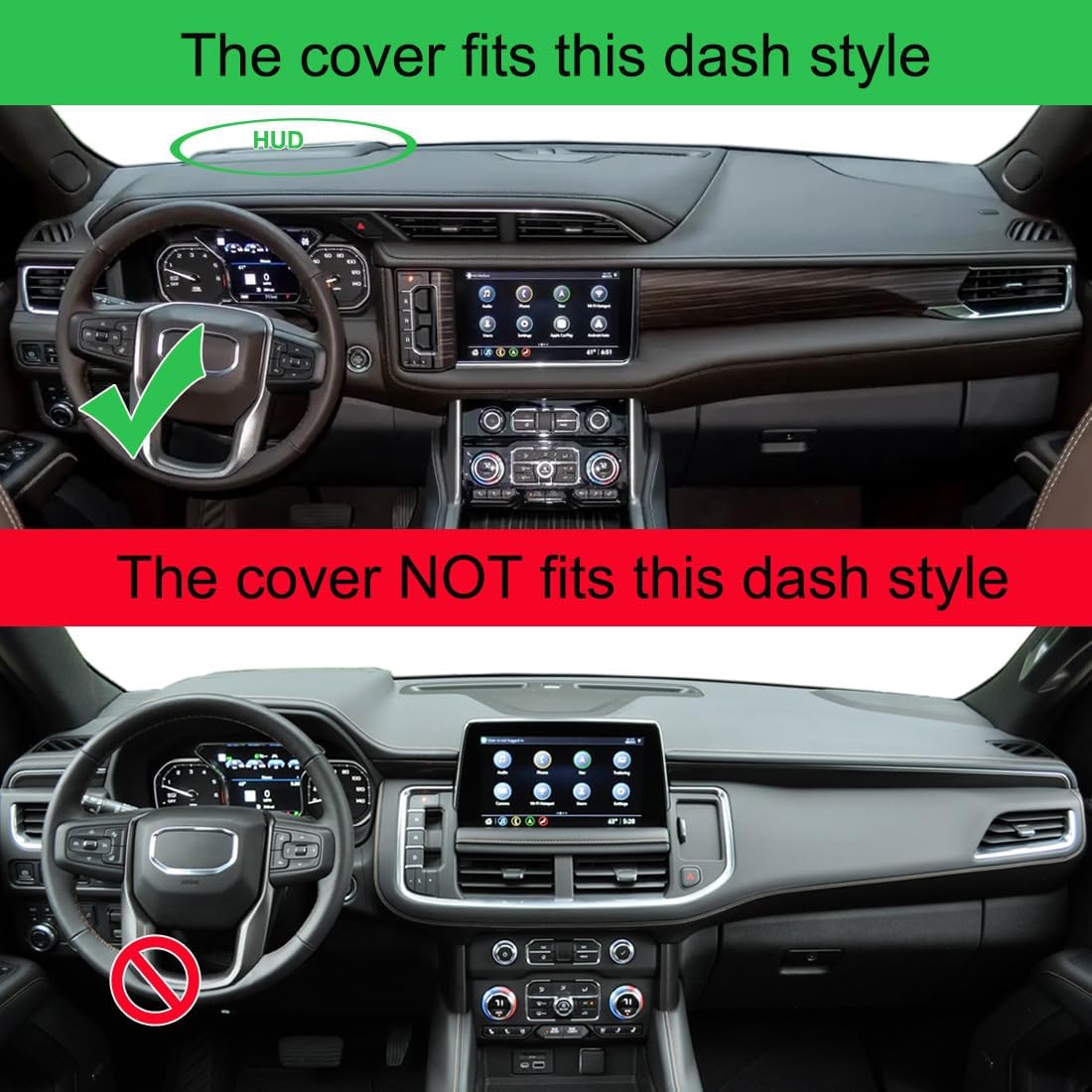 Yiz Dash Cover Mat Custom Fit for GMC Yukon/Yukon XL Denali/Denali Ultimate with HUD and Light Sensor Dashboard Cover Pad Carpet Protector J320 (Black)