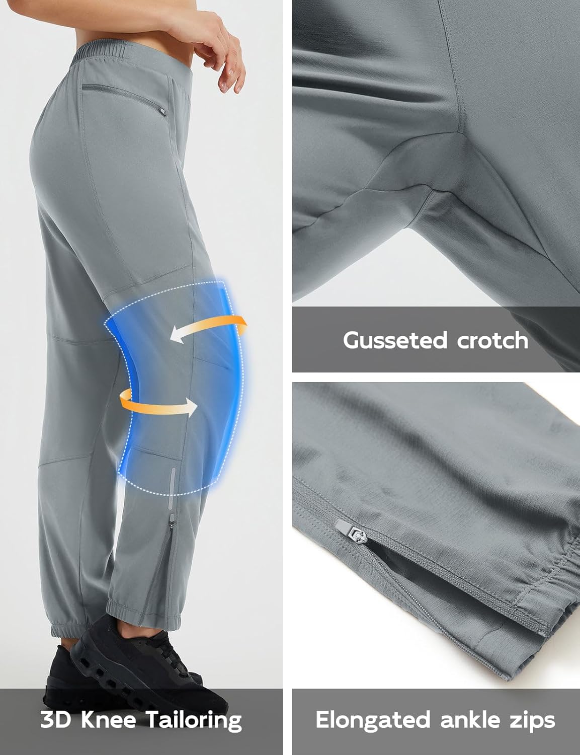 baleaf Women's Athletic Pants Quick Dry Joggers Water Resistant Lightweight Cycling Hiking Ankle Zipper Pockets UPF 50+ - Image 3