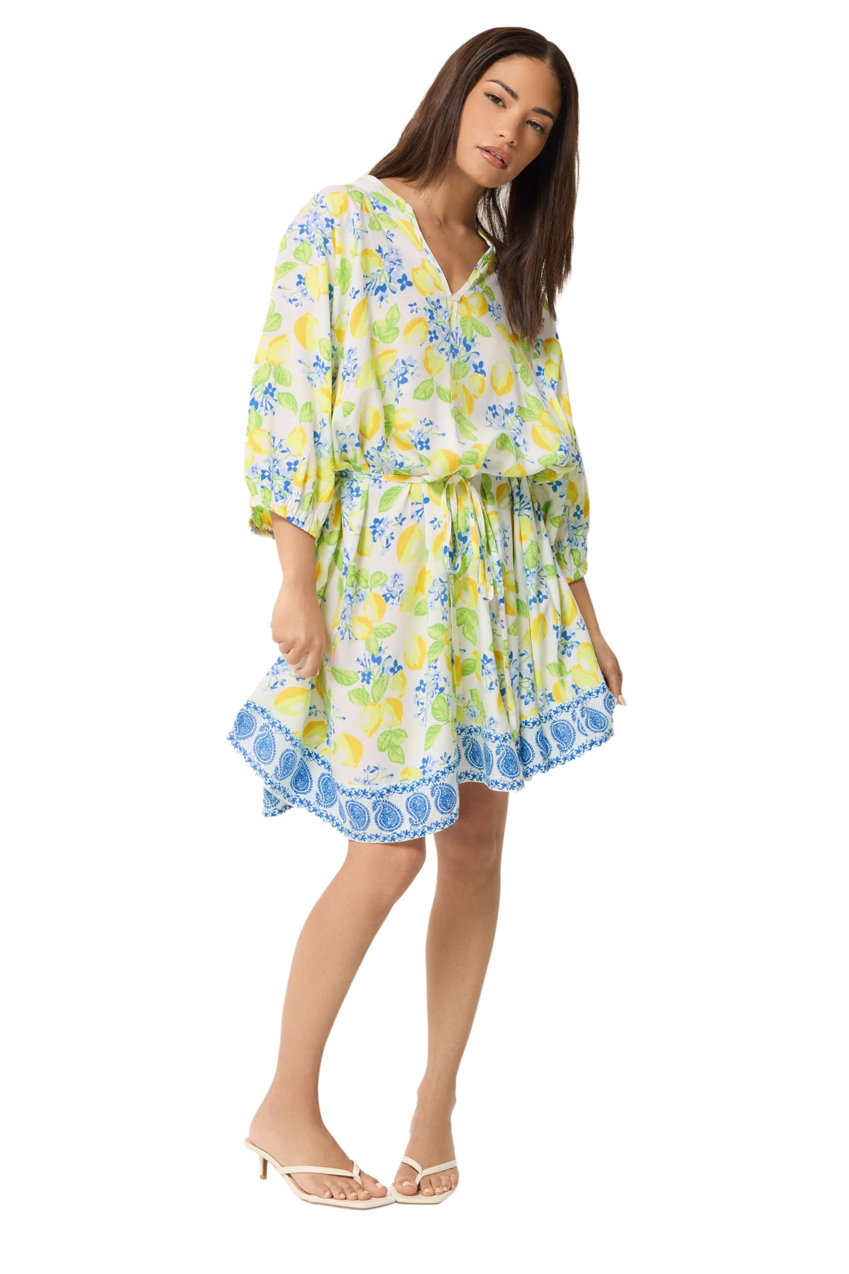 PixieGirl Women's Petite Lemon Print Shirt Mini Dress in White | Size: 16
