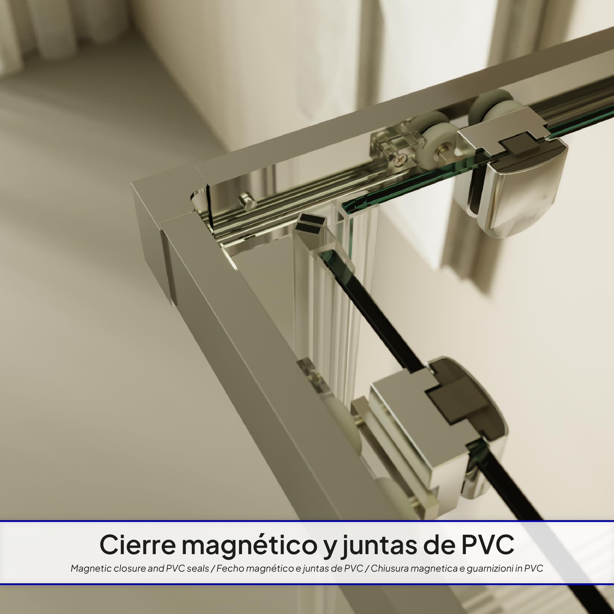 Mampara de Ducha Diana 90x90x185cm | REVERSIBLE | Puerta corredera, Ajuste 87,5-89,5 x 87,5-89,5cm | Perfiles Cromados, Cristal Parcialmente satinado 6mm