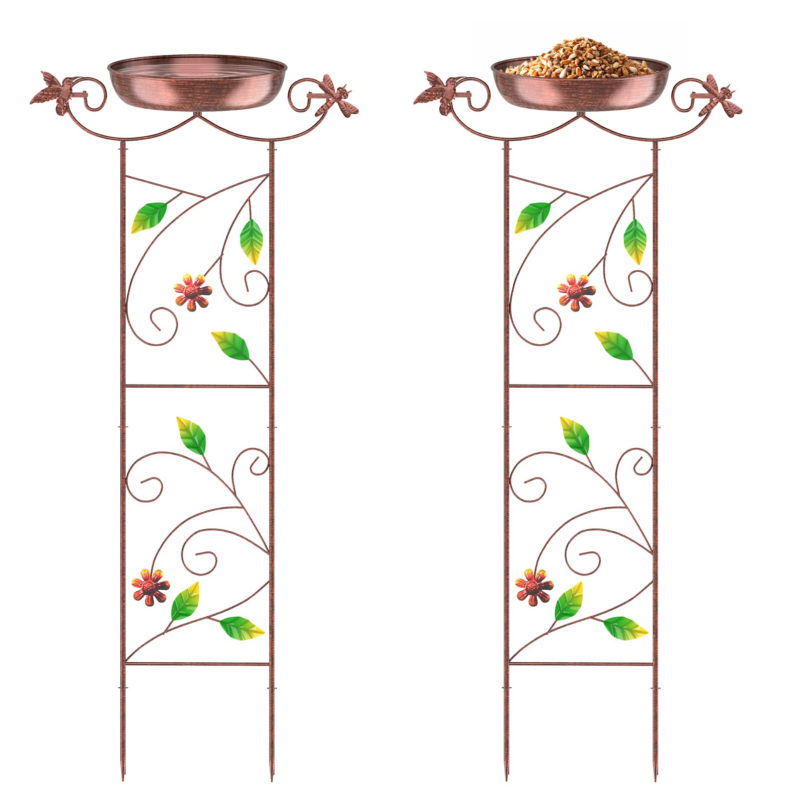 CADUKE Lote de 2 bebederos para pájaros con Enrejado para jardín, bebederos de Metal de 103 cm de Altura con Motivos de colibríes, bebederos Decorativos con comederos para jardín, Patio y césped