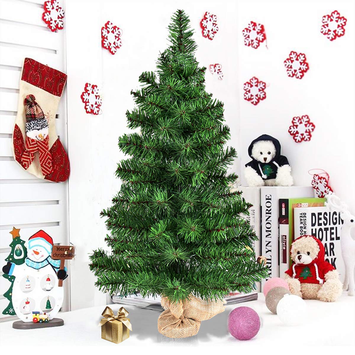 árbol de Navidad, Árbol de Navidad de Mesa de 2 pies/3 pies, Mini árbol de Navidad Verde Artificial con Base de arpillera, decoración Interior de Navidad y Regalo