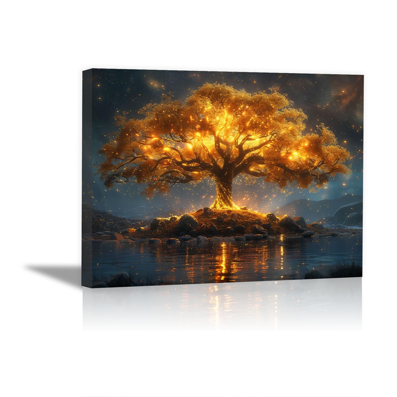 JOSUE Extra Large Wall Art Tree Of Life Abstract Tree Canvas Prints Wall Art,Black,gold Modern Living Room Bedroom Artwork-40x60cm Framed
