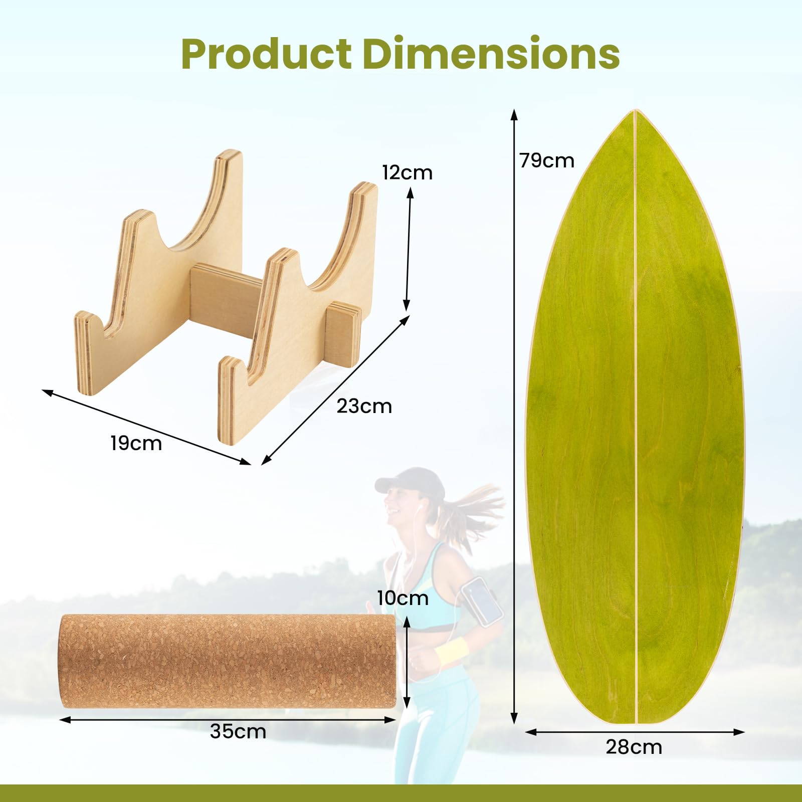 FANTASK Surf Balance Board, Gleichgewichtstrainer mit Korkrolle & Halterung, FSC-Zertifiziert, Stabilitätstrainer aus Birkenholz, Balanceboard bis 150 kg Belastbar, Surfboard Indoor für Erwachsene