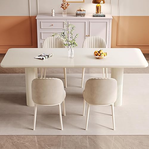 Miniatura 30 de Mesa de comedor rectangular blanca de 63 pulgadas, mesa de cocina moderna con patas de apoyo onduladas resistentes y elegantes para sala de estar,