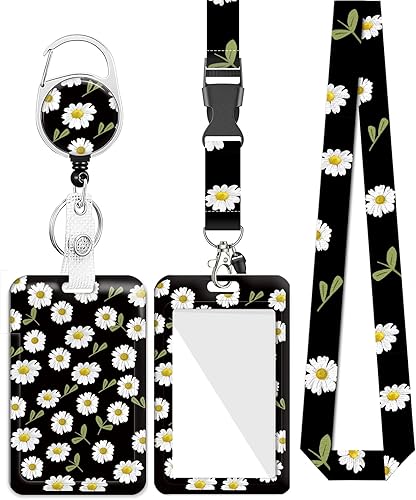 Tian Zhun Soporte para credencial con cordón y clip retráctil para carrete de insignias, etiqueta de nombre de flores de tinta, protector de Tian Zhun Soporte para credencial con cordón y clip retráctil para carrete de insignias, etiqueta de nombre de flores de tinta, protector de