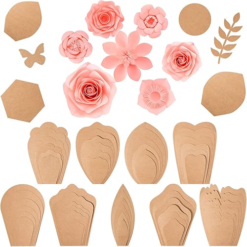 Harloon Juego de plantillas de flores de papel grandes de 60 piezas, decoraciones de papel para plantillas de pétalos de pared, 9 tipos de flores