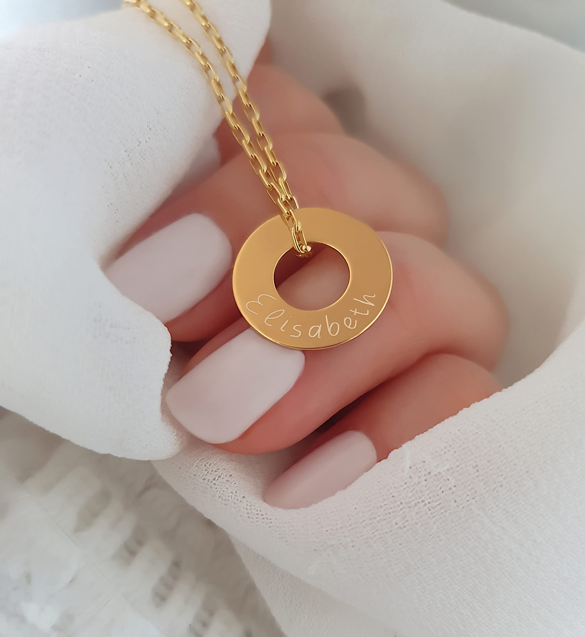 Namenskette Gravierbare Halskette mit rundem Anhänger 925 Silber vergoldet