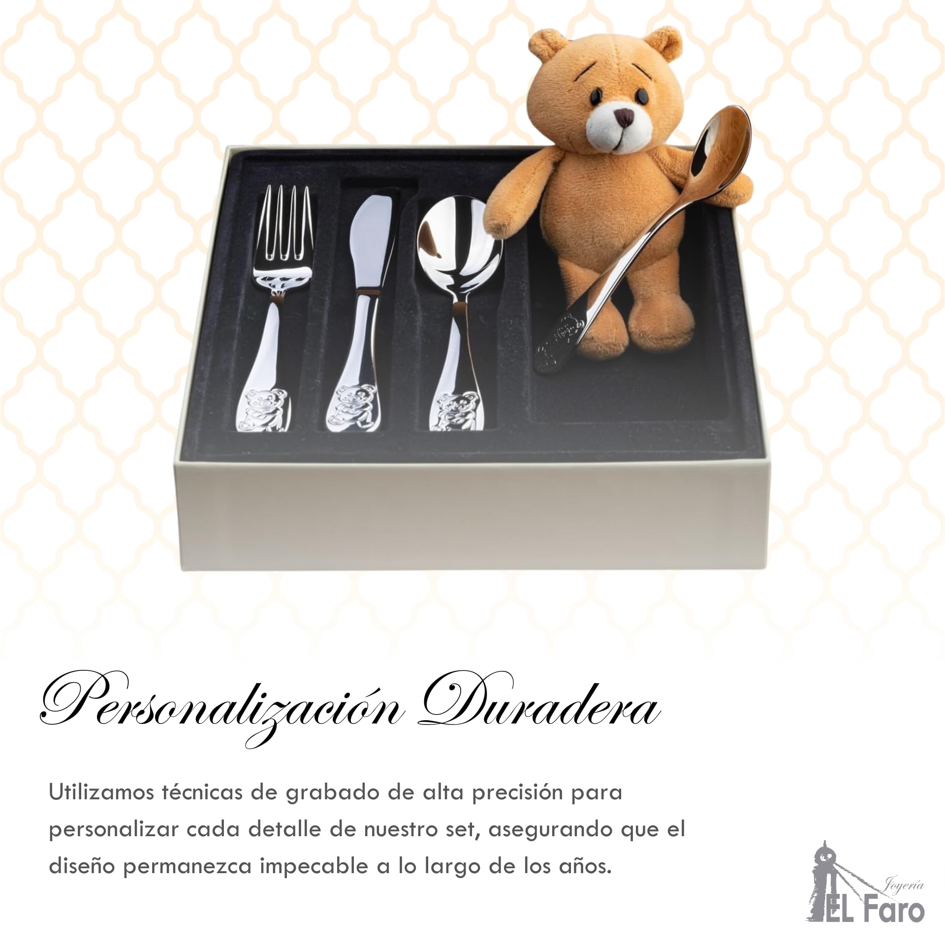 JOYERÍA EL FARO | Cubiertos infantiles personalizados | Cubiertos personalizados infantiles con nombre | Grabado personalizado | Presentación en estuche premium (Modelo 2)