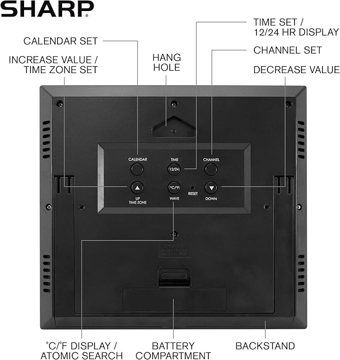 Reloj de pared atómico Sharp plateado con sensor exterior miniatura 6