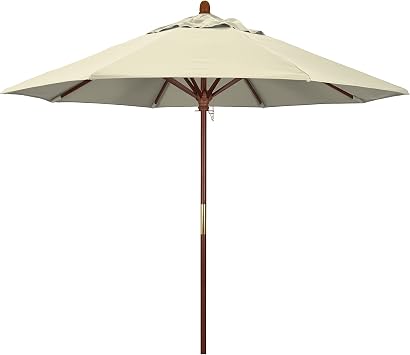 California Umbrella 9 Round Hardwood Frame Market Umbrella, Stainless Steel Hardware, Push Open, Antique Beige Olefin