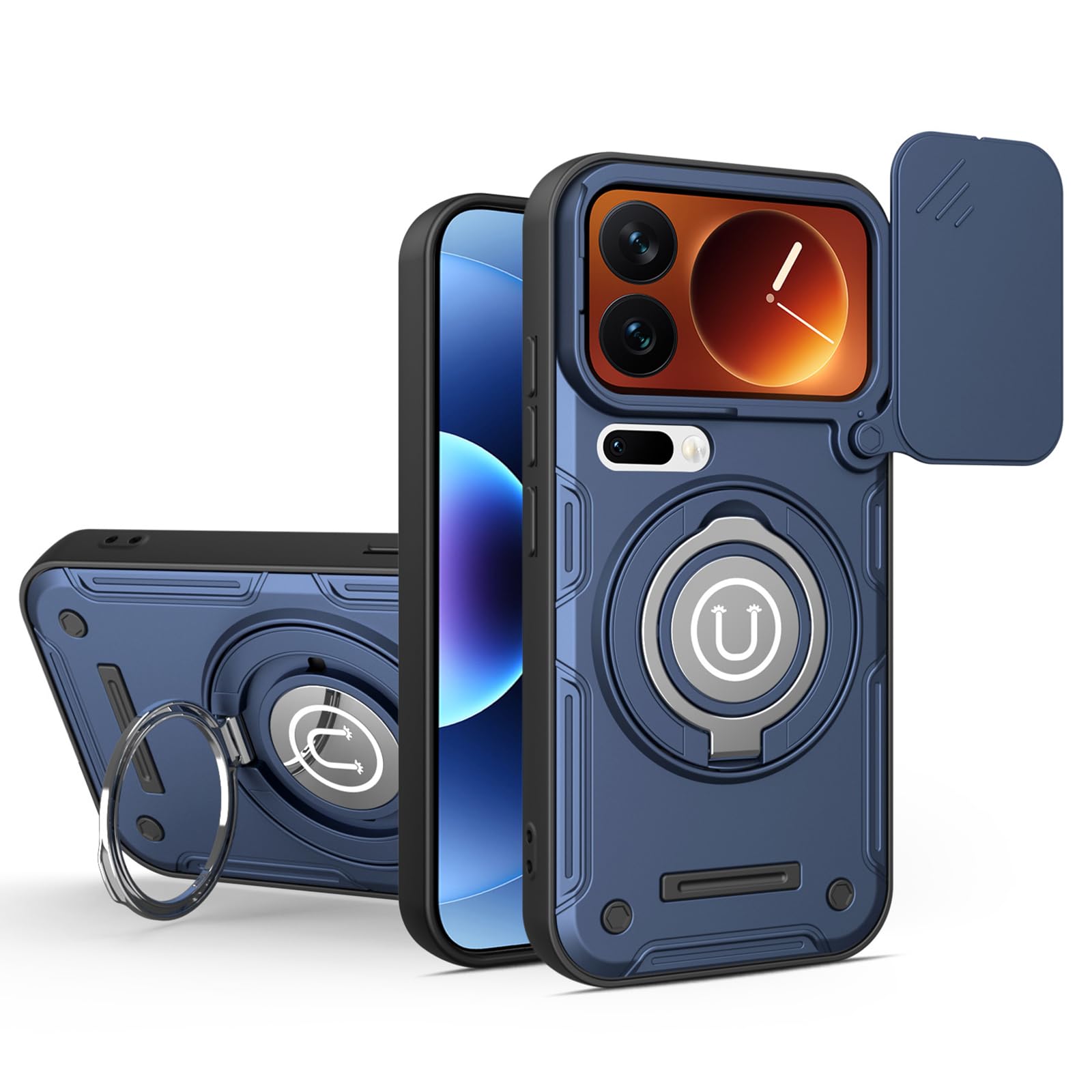 Etui na telefon komórkowy do Xiaomi 17 Pro Max / 17 Pro / 17, przesuwne etui ochronne na aparat, podpórka, odporne na uderzenia, niebieskie, 17