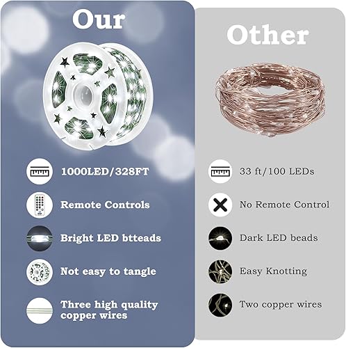 Miniatura 12 de Heceltt Paquete de 2 luces LED de Navidad para exteriores, cable verde, enchufable, impermeable, 8 modos y función de memoria de temporizador