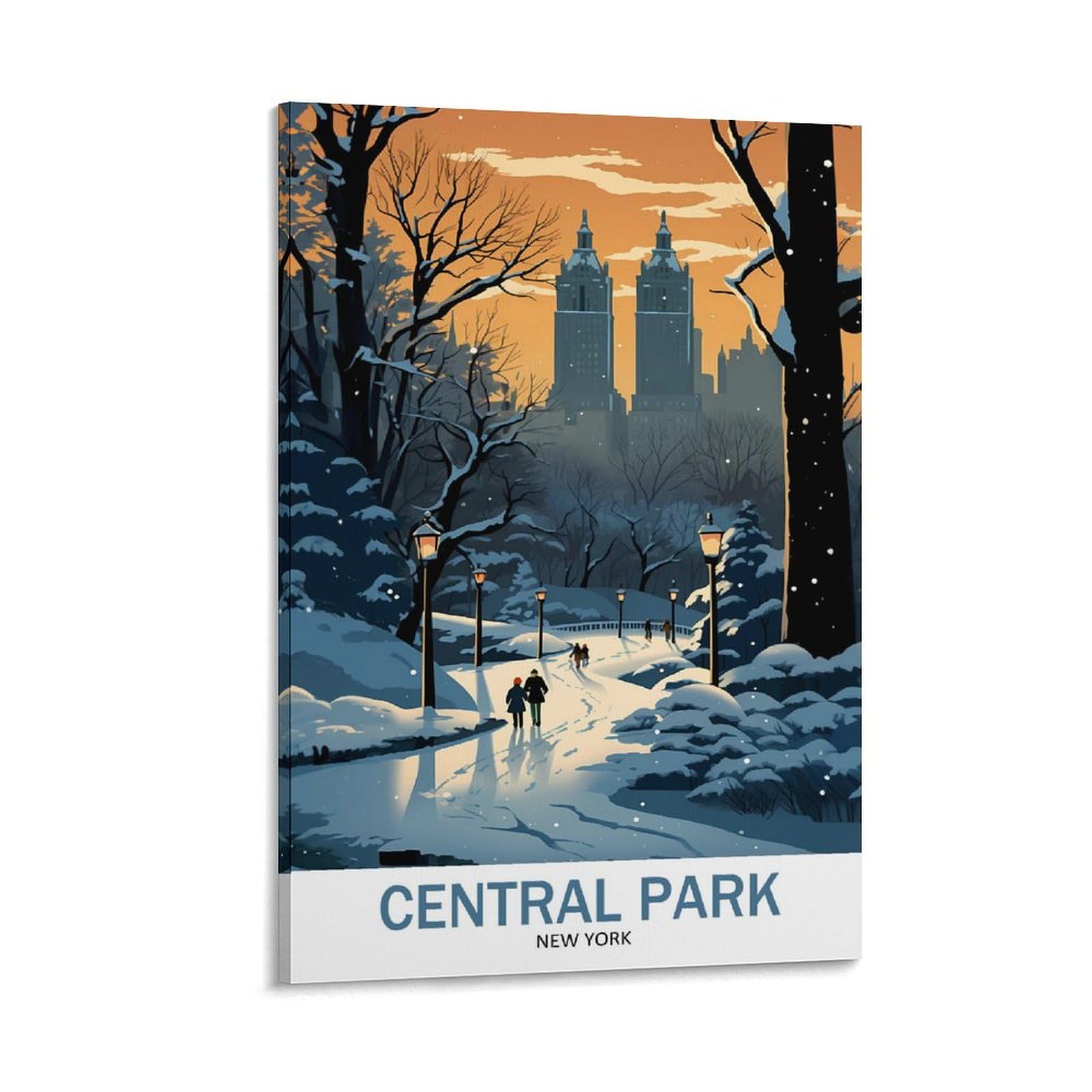 Central Park New York Vintage Travel Posters Snow 16x24inch(40x60cm) Wall Art Picture Print Canvas Painting for Living Room Home Decor
