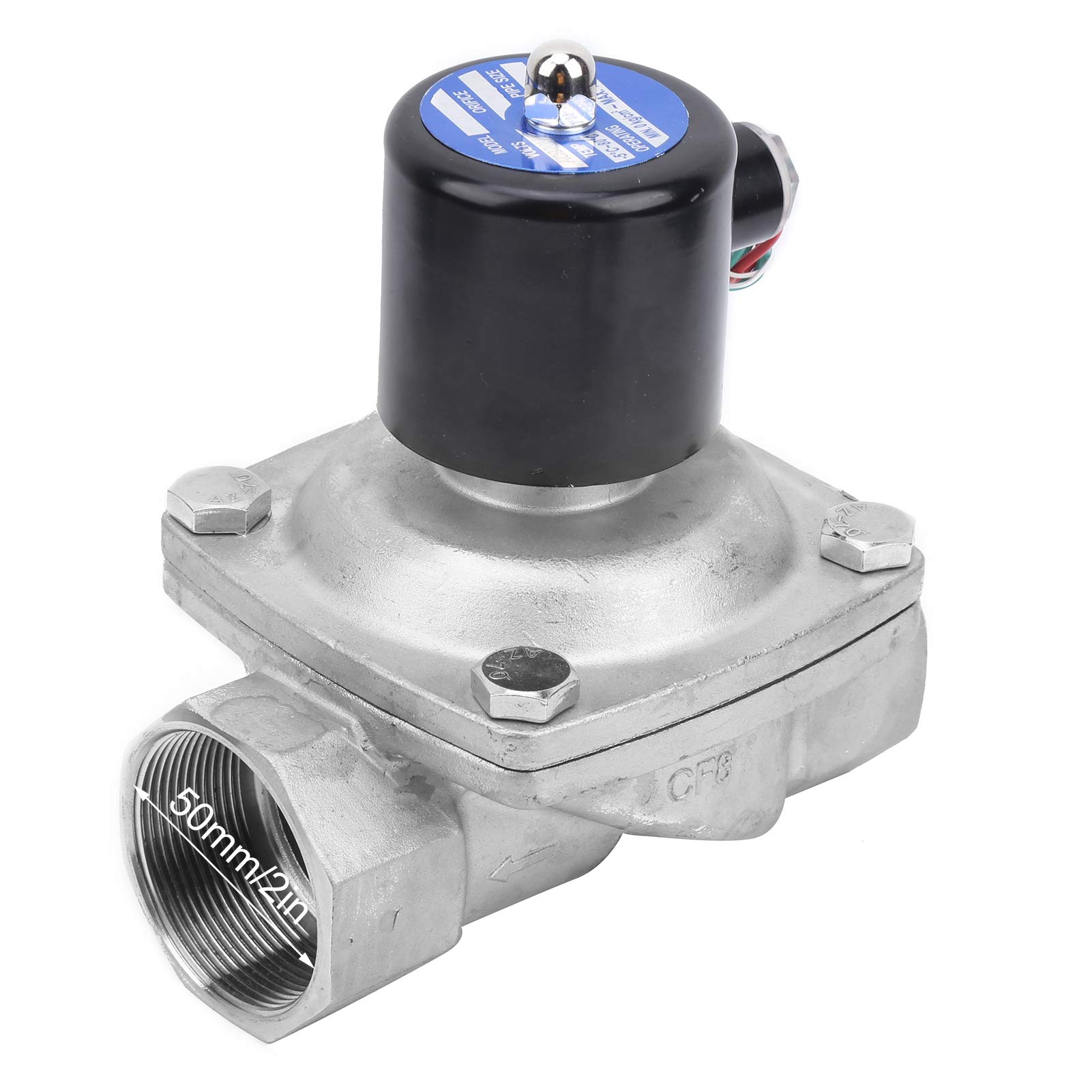 Fafeicy Elettrovalvola Elettrica da 2 Pollici Elettrovalvola da 2 Pollici da Azione Diretta Normalmente Chiusa Membrana NBR Acciaio Inossidabile 304 per Aria (AC220V)