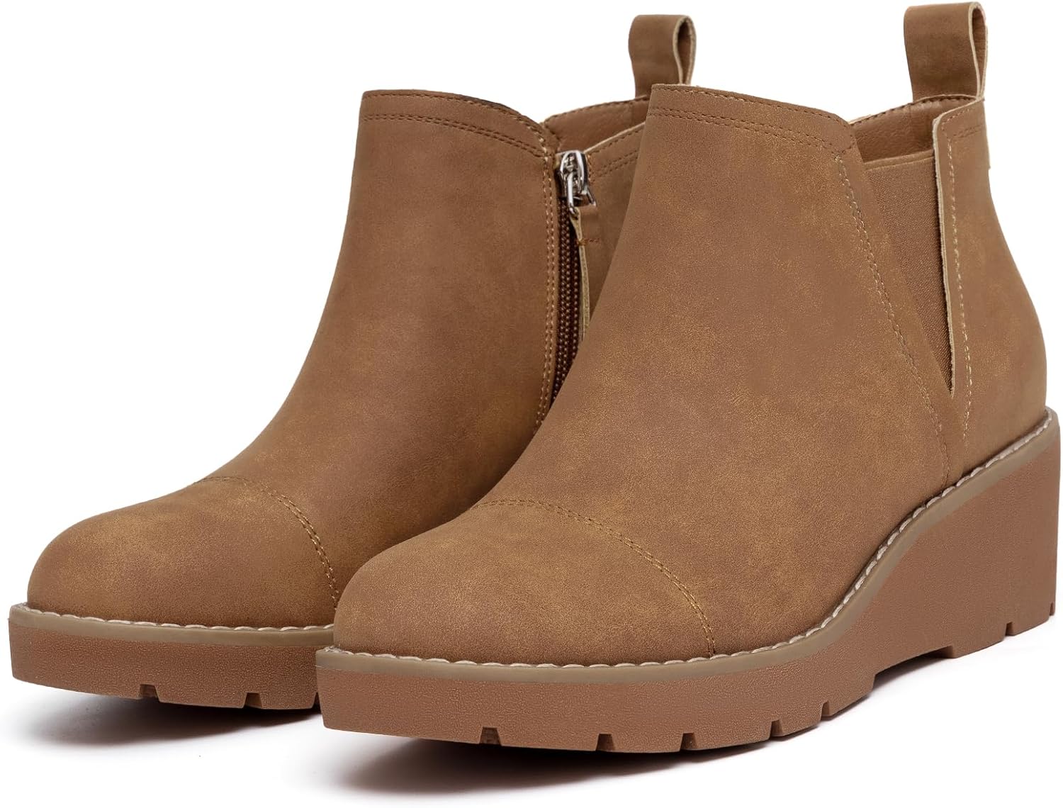 Athlefit Women's Wedge Chelsea Boots Platform Lug Sole Elastic Short Ankle Booties with Side Zipper - Image 4