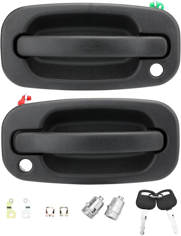 Par de maçanetas externas dianteiras metálicas Gledewen com cilindros de fechadura para Chevrolet Silverado e GMC – 2 unidades