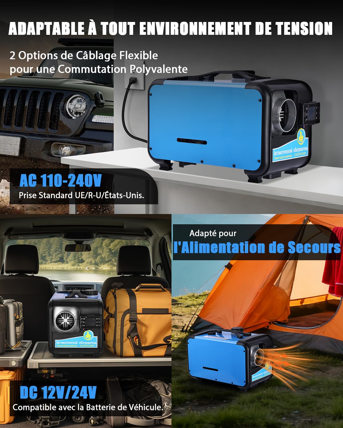 Chauffage Diesel Portable 8 kW 12V/24V/220V - Réchauffeur d’Air Diesel Rapide avec Contrôle APP Bluetooth, Télécommande et Écran LCD - Alarme CO Intégrée - Pour Voiture, Bateau, Camping Car (15-25 m²)