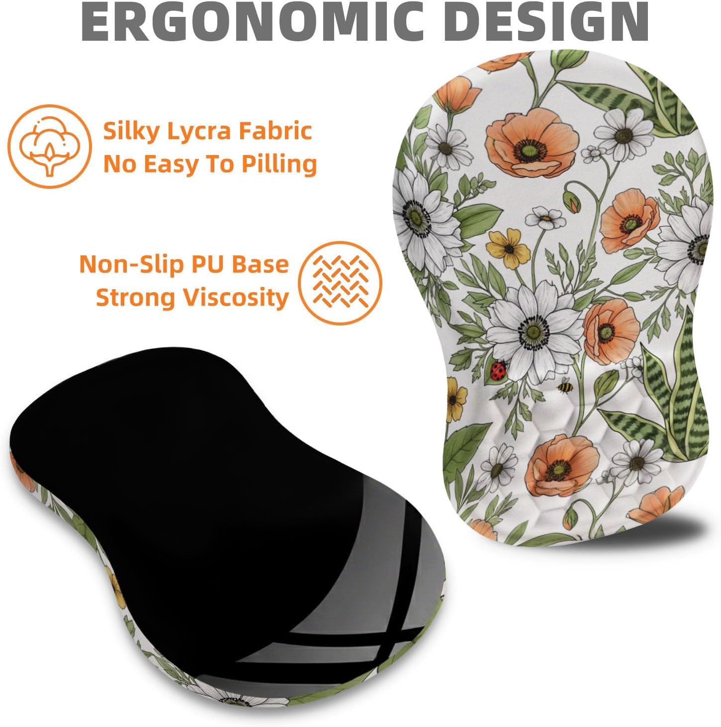 Ergonomic Mouse Pad with Wrist Rest, Memory Foam Wrist Support for Carpal Tunnel Pain Relief, Massage Design Mousepad and Non-Slip Base for Office and Gaming, 12x8 Inch, Floral