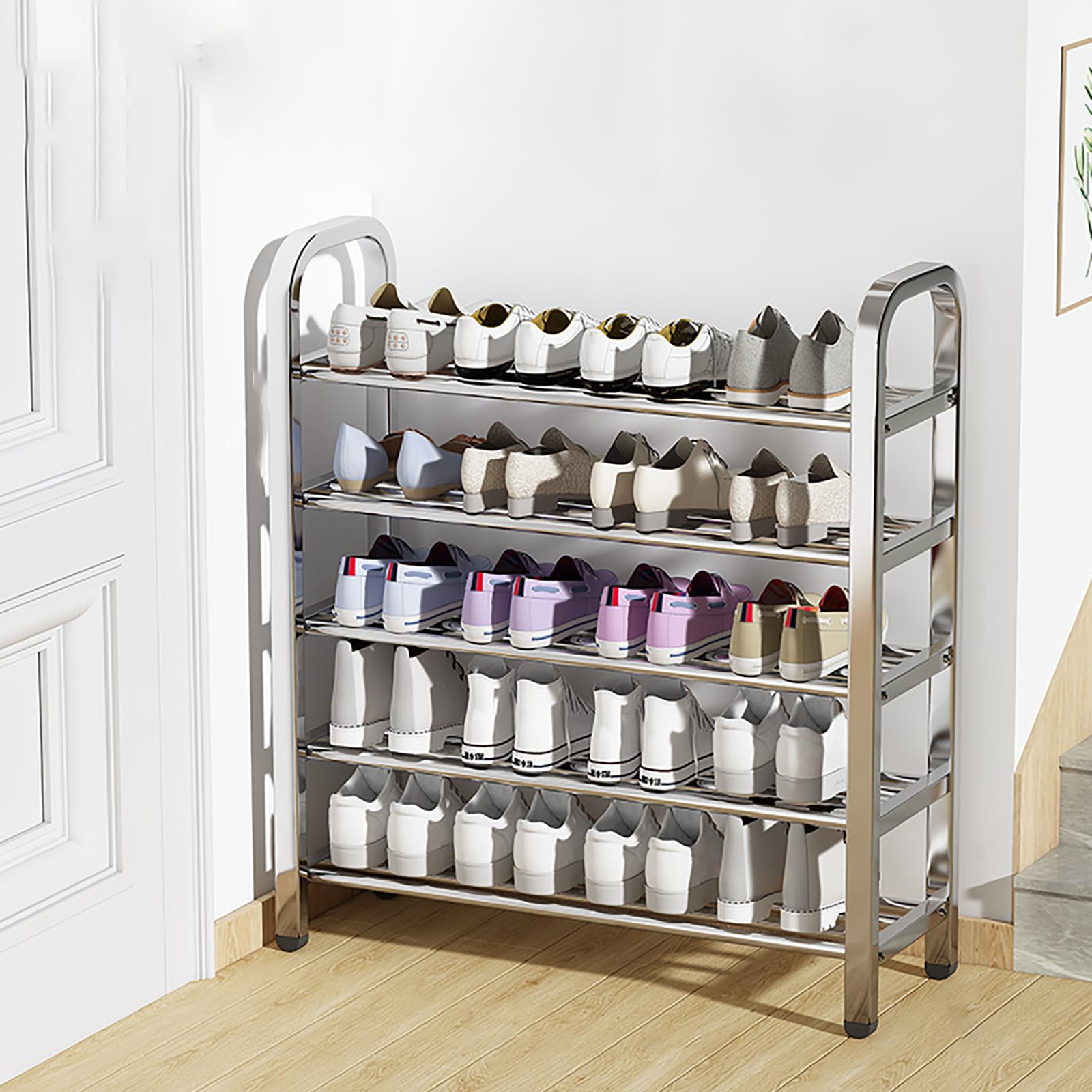 YHQZNLXQ Éère à Chaussures en Acier Inoxydable à 6 Niveaux – Éère de Rangement Multicouche Haute capacité pour entrée, Peu encombrante, Organisateur de Chaussures pour Porte Petits espaces