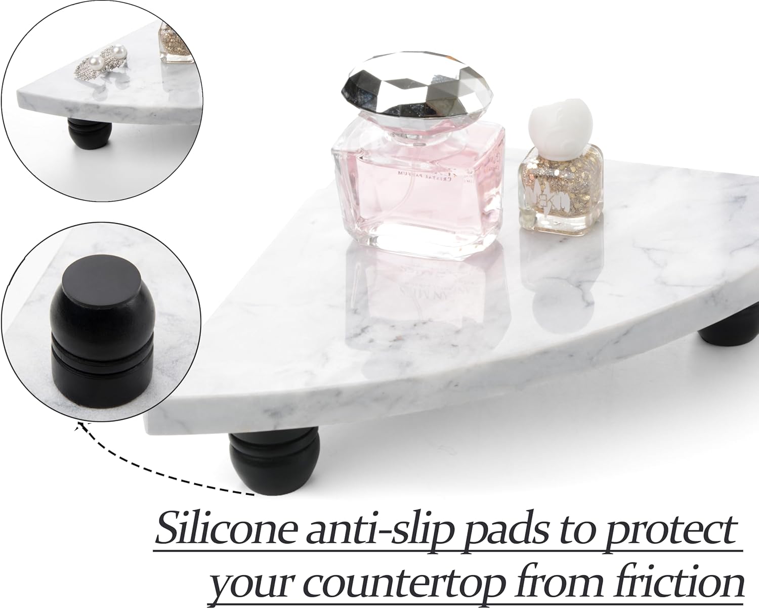 Marble Riser Decor Pedestal Tray, Decorative Pedestal Stand for Kitchen Counter Display (White-L)