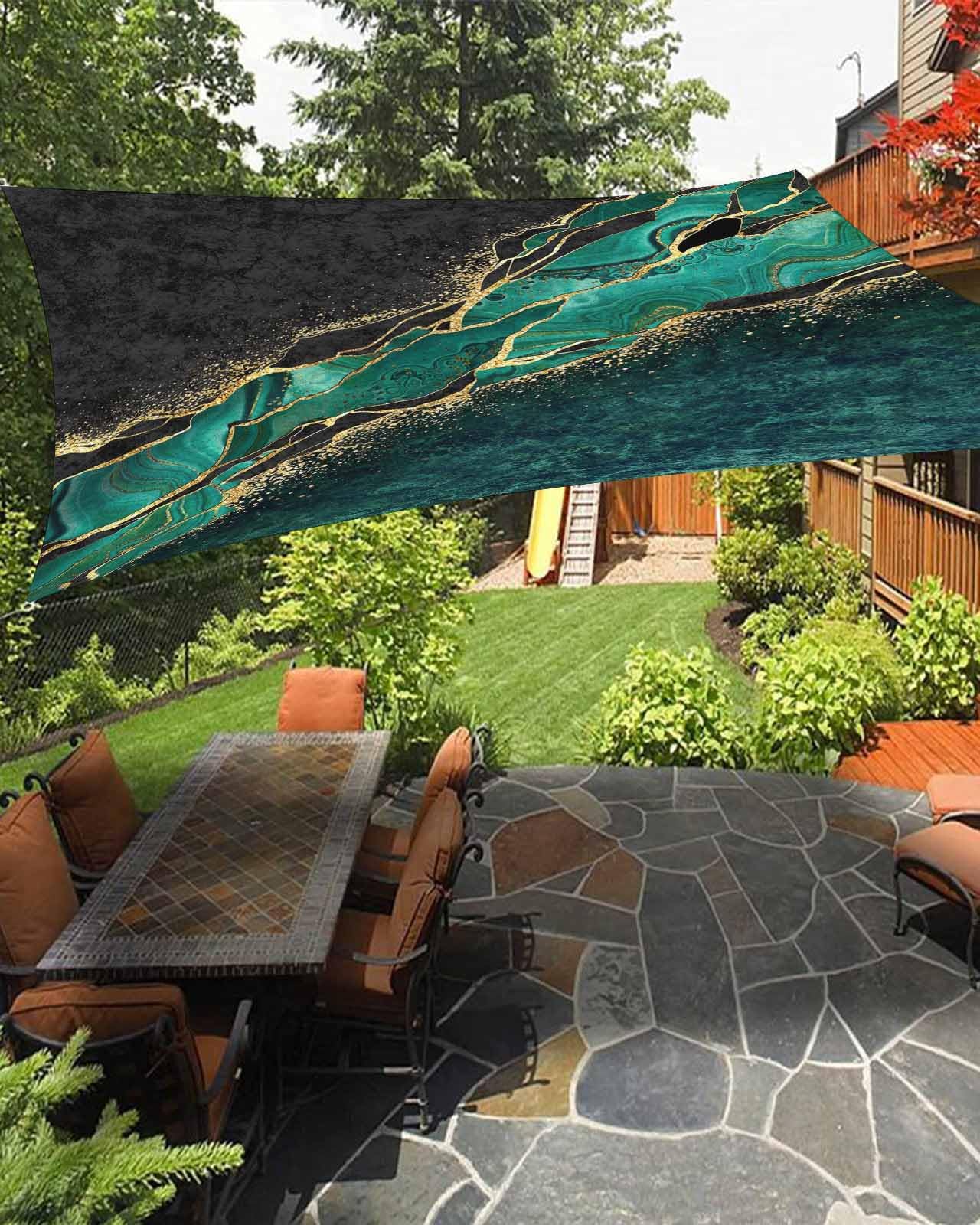 Boanket Sun Shade Sail 8' x 10', Teal Marble Rectangular Waterproof Outdoor Sun Shades, Turquoise Ombre Modern Abstract Art Ink Painting Shade Cloth for Patio Deck Terrace Garden Lawns Beach Backyard