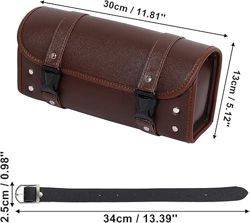 Miniatura 7 de X AUTOHAUX Bolsa de herramientas para motocicleta, bolsa de equipaje de ciclismo, impermeable, piel sintética, cuadrada, marrón, 11.81 x 5.12