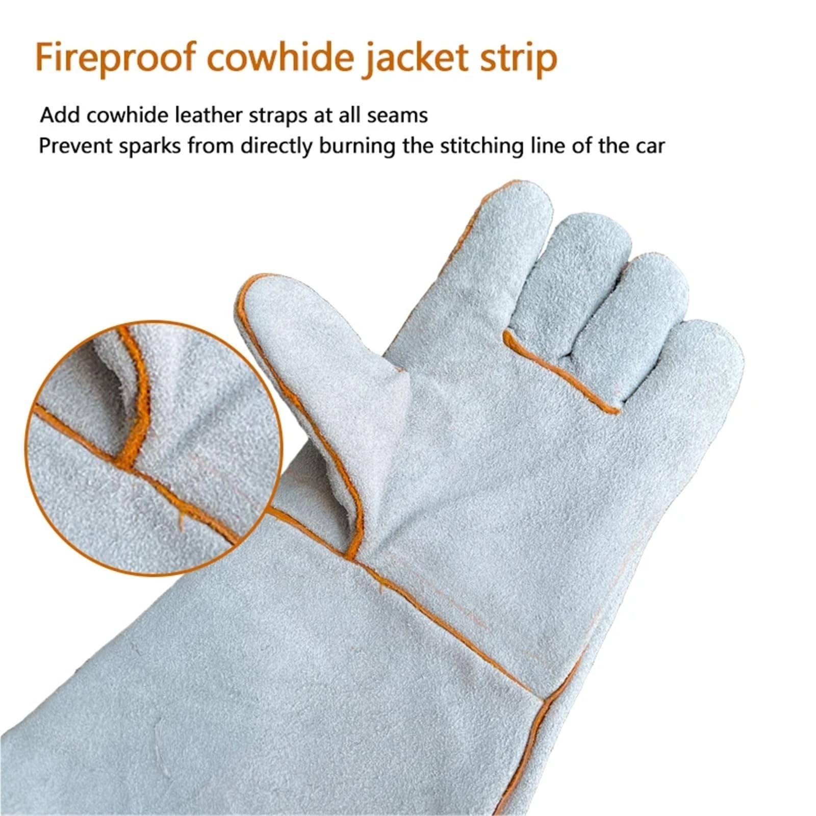 Compatible con guantes de trabajo largos de cuero de vaca, guantes de soldadura antideslizantes resistentes al fuego for uso de seguridad Industrial de hombres(Yellow)