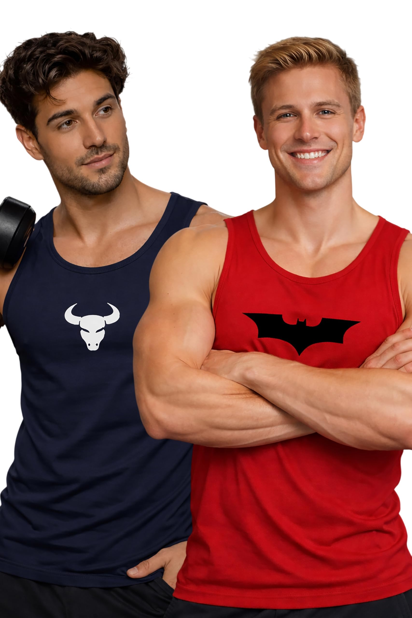 Polyester Letter Printed Vest for Men - Pack of 2 - Red & Navy Blue | Round Neck | Sleeveless | Regular Fit | Summer & Gym Wear Tank Top for Men-image-20
