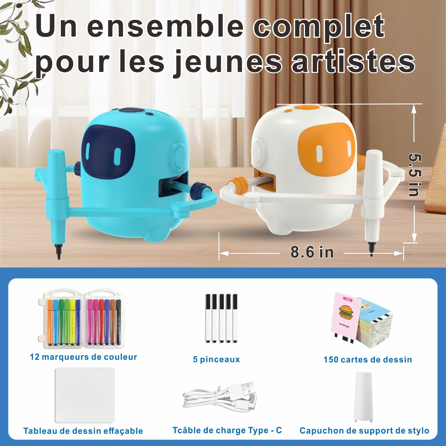 Robot Dessinateur Enfant Drawing Robot for Kids with 150 Cards and 17 Stylos à Dessiner Magic Cadeaux pour Enfants garçons et Filles