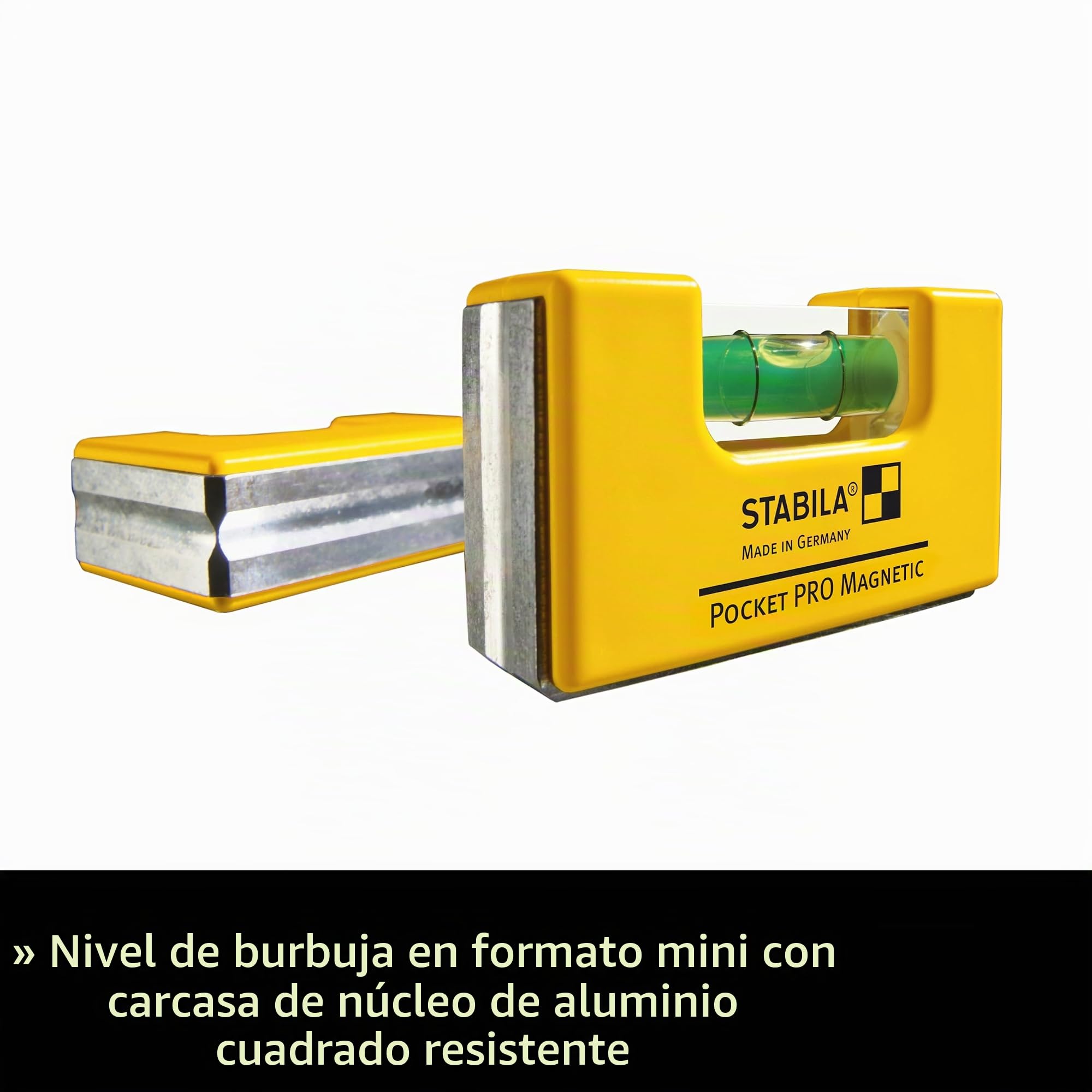 STABILA Mininivel espiritual magnético Pocket PRO con clip para cinturón, 7 cm, fuerte imán de tierras raras, 1 nivel horizontal, fabricado en Alemania, amarillo, 15 x 8 x 20 cm