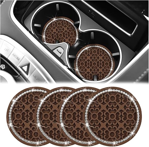 Miniatura 13 de – Portavasos para automóvil con diamantes de imitación, 4 unidades, 2.75 pulgadas, silicona con cristales de strass, tapetes antideslizantes para