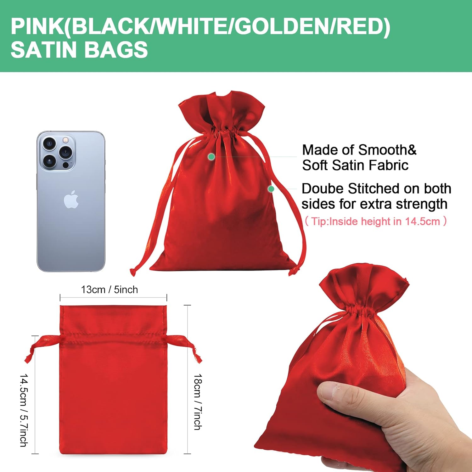 30pcs Satin Gift Bags Red Drawstring Bag,Gift Pouches For Christmas,Wedding Favor Bags,Small Jewellery Pouch 5X7 Inch - Image 2