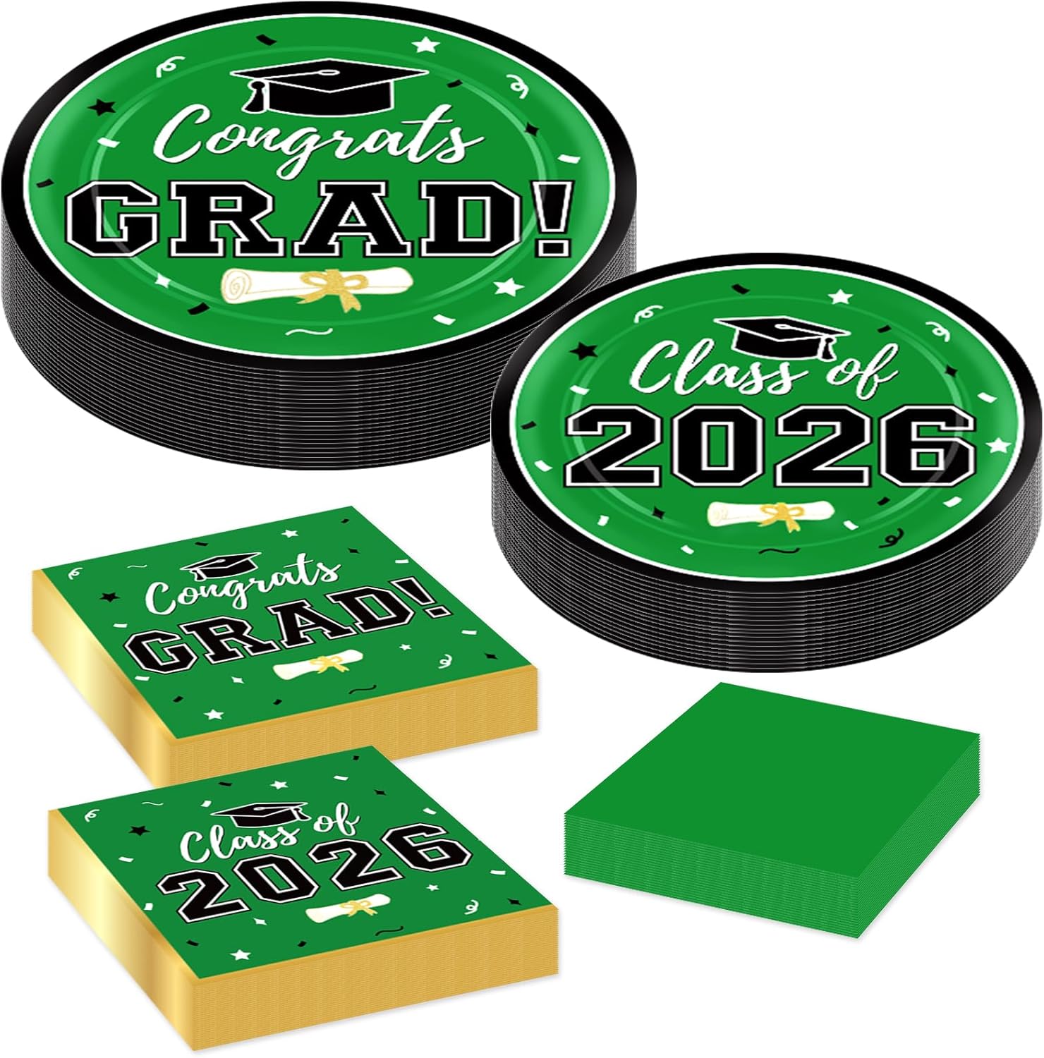 Labrostar Graduation Party Plates and Napkins 2026 Graduation Party Supplies Green Disposable Paper Plates Luncheon Napkins Cocktail Napkins for Graduation Party Decorations Serve 50