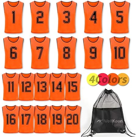 Amazon Wellkeen ビブス 枚セット 大人用 1 番号入り 軽量速乾 ゼッケン ベスト サッカー オレンジ Wellkeen ゼッケン ゲームベスト